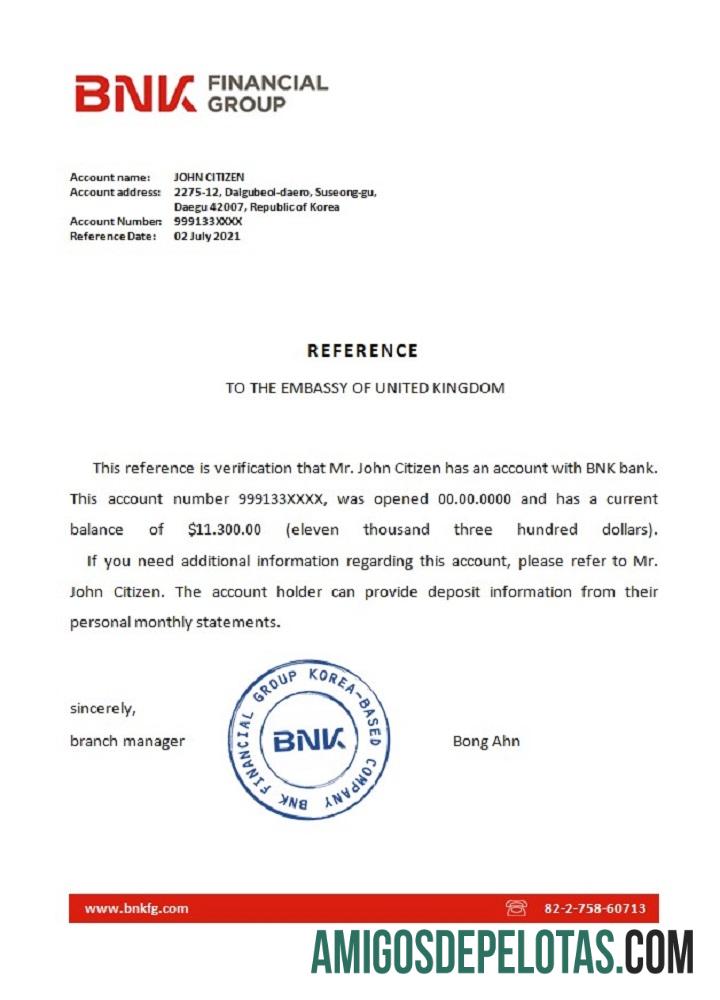 Referência do Banco BNK da Coreia amostra